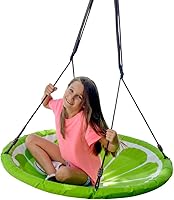 Vista 6 de Swurfer Slice - Giant 40" Round Colorful Saucer Tree Swing with Soft Padded Edge, Weather Resistant Quick Drying Fabric, Tool Free Assembly, Holds