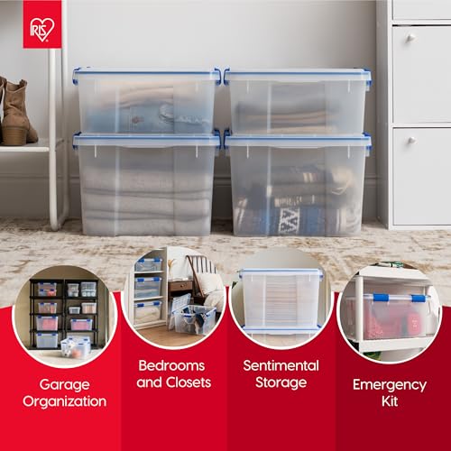 IRIS USA WeatherPro 16 Qt Storage Bins with Lids, 3 Pack, BPA-Free Plastic Gasket Box with Tight Latch and Seal, Stackable Nestable Tote Tub - Clear/Blue - Image 4