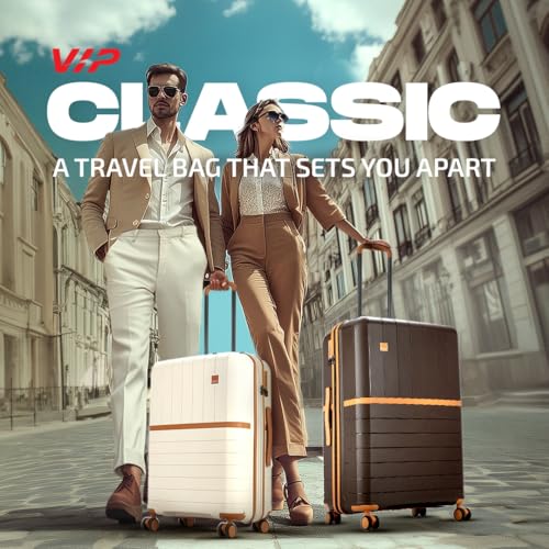 Image of VIP Classic Check-in-67 cm Medium 8 Wheels Trolley Bag | Hard Luggage for Travel | 5 Years International Warranty (Brown)