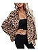 YILEEGOO Giacca da donna in pile leopardato a maniche lunghe con collo con risvolto in peluche soffice casual breve pelliccia sintetica cappotto, Marrone leopardato., S