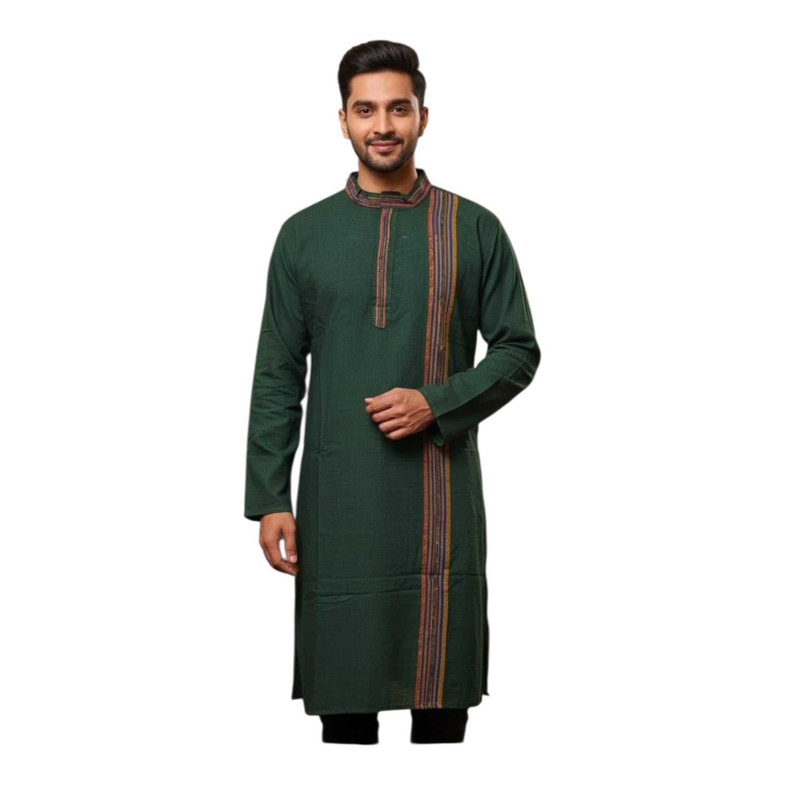Men's 100% Cotton Solid Long Length Casual Khesh Kurta | Regular Fit Ethnic Kurta for Men | Full Sleeve Mandarin Collar | Comfortable Green-image-14