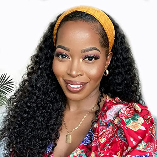 Image of Celiarita Headband Wig Deep Wave Human Hair Wigs 22 inch Glueless None Lace Front Wigs Machine Made Virgin Curly Human Hair Wigs for Black Women Deep Wave Headband Wig Human Hair Natural Color