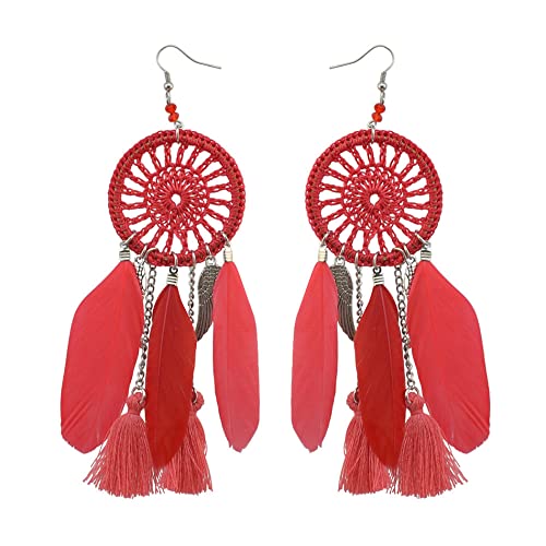 Boucles d'oreilles en Plumes de gland style ethnique rond aiguilles incurvées