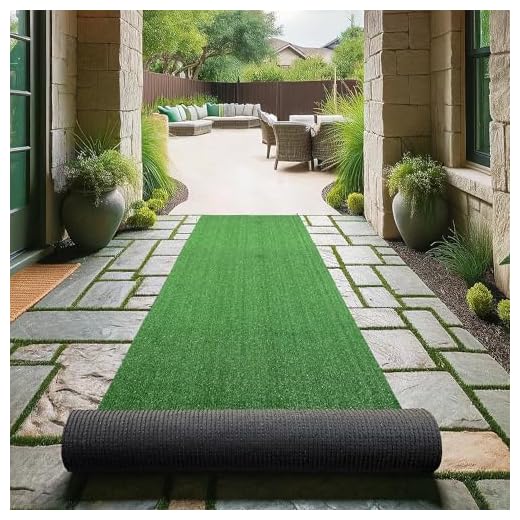 Ottomanson Artificial Grass Turf 2'7" x 13' Indoor Outdoor Faux Grass Rug with Drainage Holes, Customizable with Extra Long Size Options, Perfect for Patio Lawn Balcony Weddings Photoshoot Backdrop
