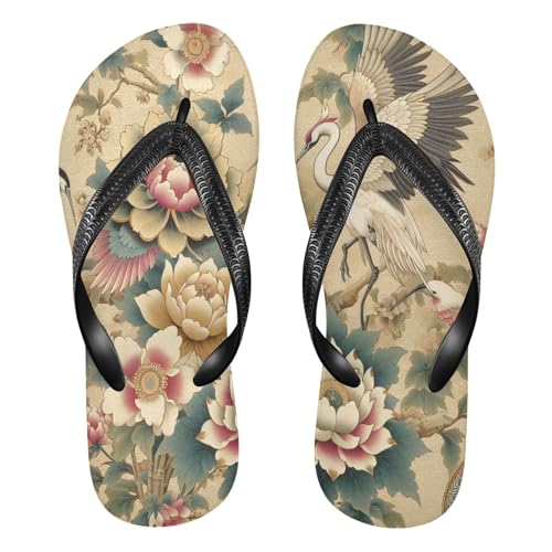 Burbuja Japanese Cranes Flip Flops for Women Men, Soft Thong Sandals Rubber Slippers for Pool Beach Essentials