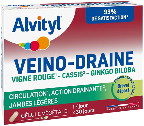 Alvityl - Veino-Draine - Circulation, Action drainante, Jambes légères - Vigne rouge - 93% de satisfaction- 30 gélules Cover
