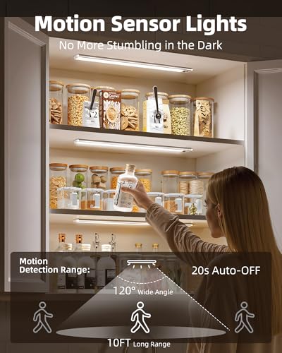 EZVALO Under Cabinet Lights,14.5'' Motion Sensor Light Indoor Dimmable, Super Bright 4000mAh Rechargeable Closet Lights 5700K with Remote Control, Wireless Under Counter Light for Kitchen,Cabinet image 2