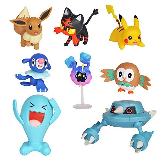 Pokemon Action Figure Mega Battle Pack - Comes with 2" Rowlet, 2" Popplio, 2" Litten, 2" Eevee, 2" Pikachu, 2" Cosmog, 3" Metang, and 3" Wobbuffet