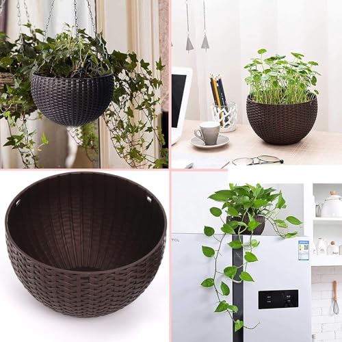 Image of Go Hooked Hanging Pots | Dark Brown | 7.1 Inch Diameter | 4.8 Inch Height | 3 mm Thickness | 13 Inch Chain | 4 Pieces