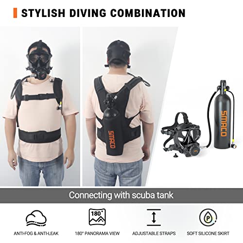 Full Face Diving Mask For Scuba Diving, 180° View Panoramic Dive Mask With Camera Mount, Anti-Fog & Anti-Leak Dive Mask Support For Scuba Diving, Compatiable With Smaco S400/400Pro/S700 Scuba Tanks #TOP2