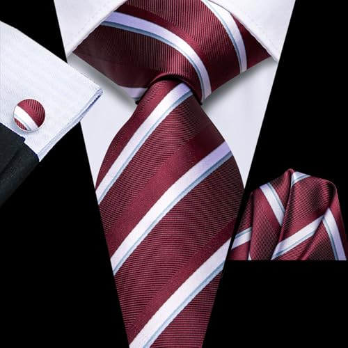 Image of Hi-Tie Men Silk Ties Set with Flower Lapel Pin Necktie Pocket Square Cufflinks for Tuxedo Wedding Business