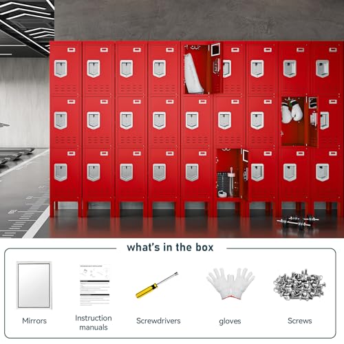 Image of BUTISOW Metal Lockers - 66 inch Height Steel Lockers for Employees with 3 Door Storage Locker with Card Slot for Employees Gym School Home Office Garage - Assembly Required