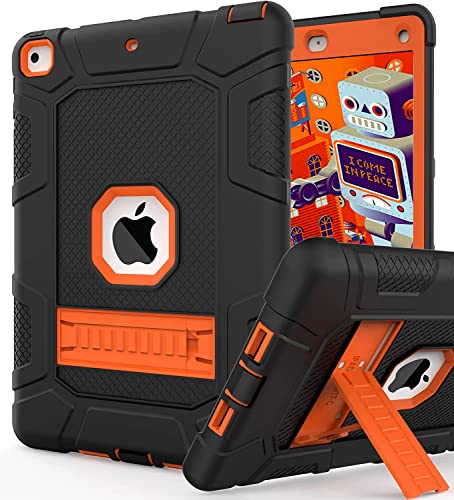 Rantice iPad 6th Generation Cases, iPad 5th Generation Case, iPad 9.7 Case, iPad Air 2 Case, Hybrid Shockproof Rugged Drop Protection Case Built with Kickstand for iPad 9.7 inch (Black+Orange)