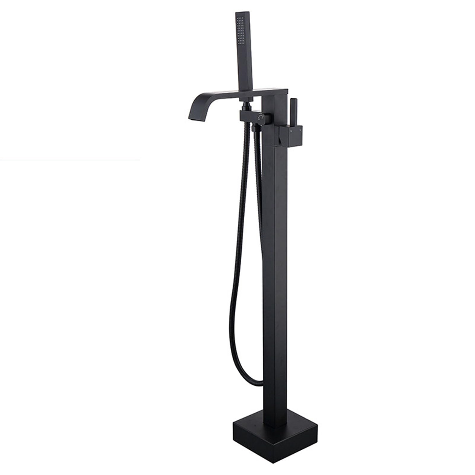 HADECOLL Modern Black Freestanding Bathtub Faucet With Hand Shower Brass Single Handle Bathroom Faucets Swivel Waterfall Mixer Floor Mount,Black