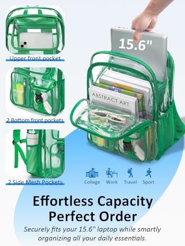 Image of Double-Layer Clear Backpack Heavy Duty, 17 Inch Large Clear Bookbag, Transparent See Through Backpack For School, Work, College, Travel, Sport- Green
