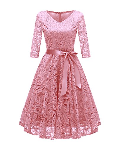 Robe de mariée en dentelle avec col en V et manches longues, création rose de prestige