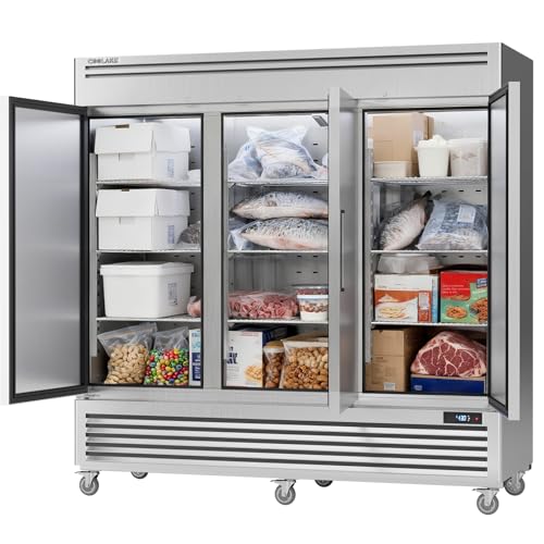 Image of Coolake 82 inch Commercial Reach-in Freezer 3 Solid Doors, 72 Cu.ft Stainless Steel Fan Cooling Upright Freezer 12 Adjustable Shelves, Commercial Freezer for Restaurant Kitchen Grocery Store Prep Area