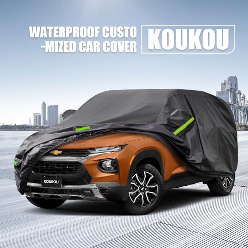 Image of KouKou Waterproof SUV Car Cover Suitable for Chevy Trailblazer from 2020 to 2025, 7 Layers Windproof All Weather Waterproof Outdoor Cover Sun Rain UV Dust Snow Protection. Black