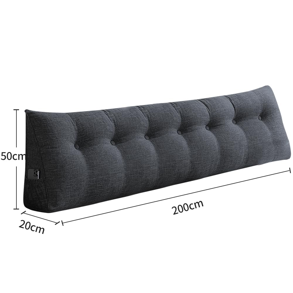 HUOLE Lesekissen Dreieckig Ausgleichend Kopfkissen für Kopfteil Lange Kissen für Sofa Bettruhe Keilkissen zum Lesen Entspannen Dreieckiges Lesekissen, 200 * 50 * 20 cm-Diva Grau