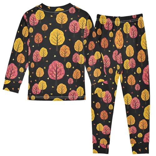 Pajama Sets Long Sleeve Colorful Trees on Dark Soft Comfy Sleepwear 2 Piece PJS 3-8T3