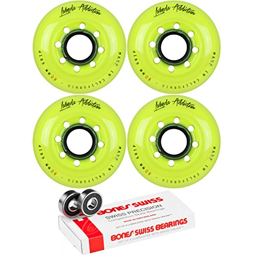 Labeda Inline Roller Hockey Skate Wheels Addiction Yellow 80mm 4 Set Bones Swiss