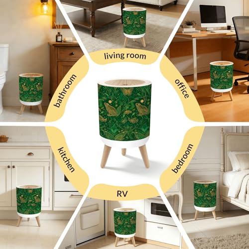 Papelera con tapa diseño ranas y mariposas verde dorado pequeña miniatura 7