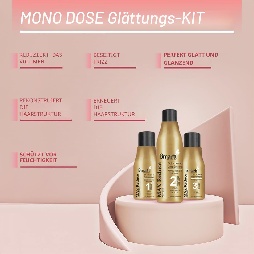 Max Reduce Kit brasilianisches Keratin – Glättungsmittel gegen Kräuseln – Verringerung des Haarvolumens – weiches Haar