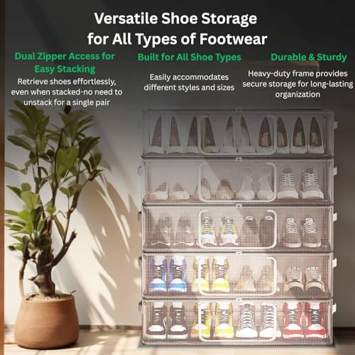 Image of ZEVON Shoe Storage Box | Foldable Under Bed Organizer Pack of 6