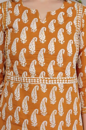 Image of MIRCHI FASHION Pure Cotton Women Straight Printed Embroidery Work Kurti Set with Dupatta and Pant