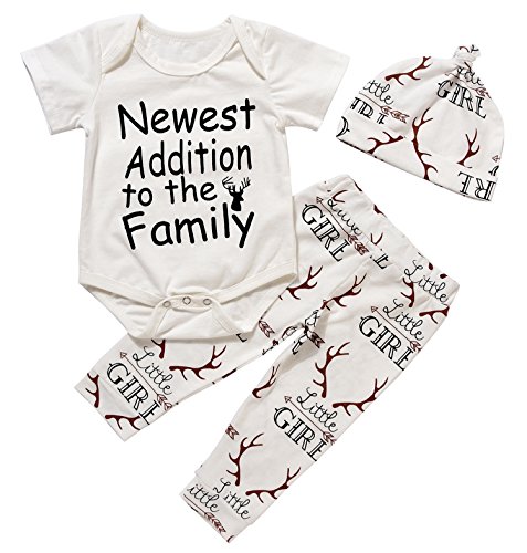 Image of Imsmart Newborn Suit for Baby Shower Deer Print Long Sleeve Romper+Long Pants+Hat