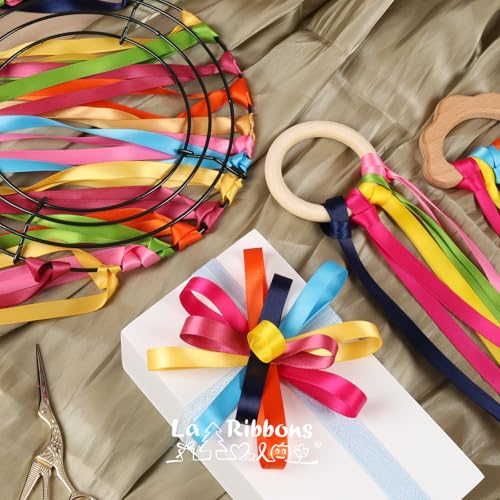 LaRibbons 10 Color 50Yards Solid Satin Ribbon,⅜' X 5 Yard/Roll Colorful Double Face Rainbow Ribbon for Crafts,Flower Bouquet,Gift Wrapping,Hair Bows,Birthday,Wedding Party Decoration