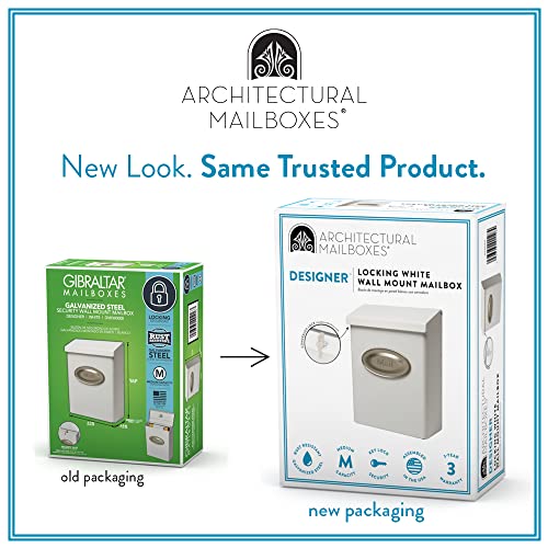 Architectural Mailboxes Designer Galvanized Steel, Locking Wall Mount Mailbox, White With Satin Nickel #TOP4