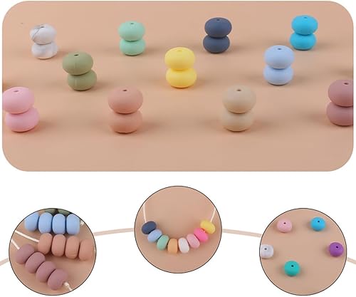 Miniatura 4 de Decoendiy 100 cuentas sueltas de ábaco de silicona de 0.59 pulgadas, espaciadores gruesos de forma redonda plana, cuentas de goma de agujero grande,