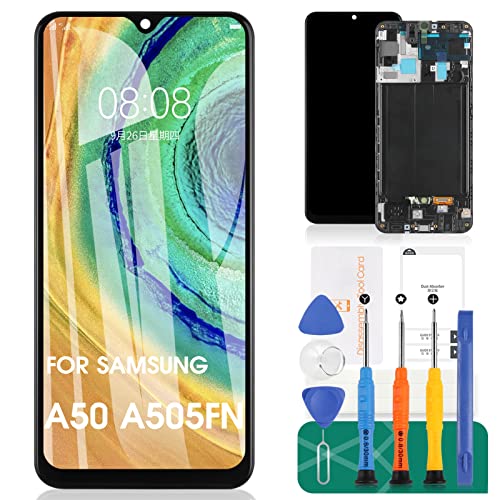 para Samsung Galaxy A50 A505 Pantalla de Repuesto A505F, SM-A505FN A505GN A505G LCD Display Touch Panel Sensor Digitizer (Incell Negro con Marco)