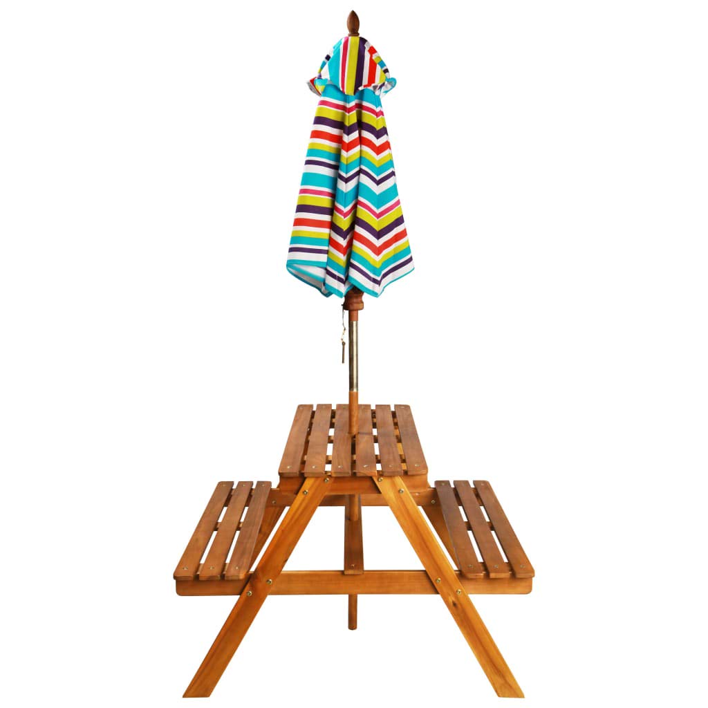 Tavolo da picnic per bambini, in legno di acacia, 79 x 90 x 60 cm, con ombrellone rimovibile, resistente alle intemperie e leggero, per giardino, terrazza e balcone