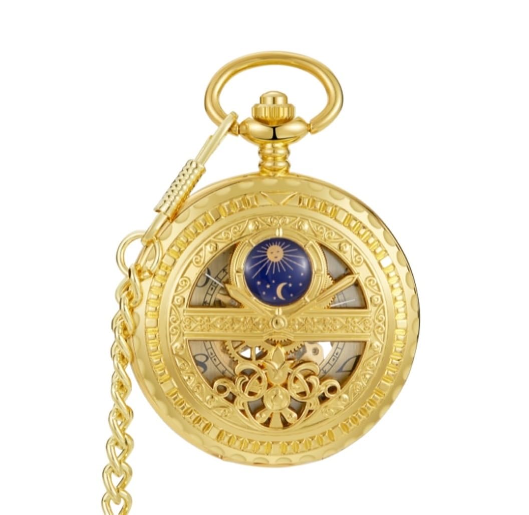 Zegarki Kieszonkowe Mechaniczny Zegarek Kieszonkowy Z Ręcznym Wiatrem Świecące Cyfry Rzymskie Skala Steampunk Z Łańcuszkiem Zegarki Kieszonkowe Męskie(Gold)
