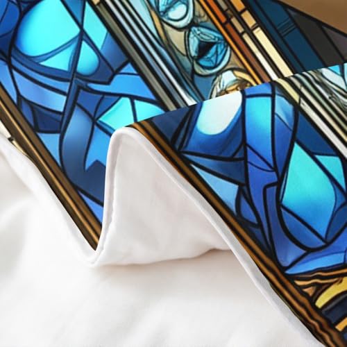 Parure de lit 100% coton motif squelette bleu et finitions géométriques de qualité