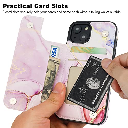 Image of HAOPINSH for iPhone 13 Case Wallet with Card Holder, Pink Marble Pattern Back Flip Folio PU Leather Kickstand Card Slots Case for Women Girls, Double Magnetic Clasp Shockproof Cover 6.1 inch