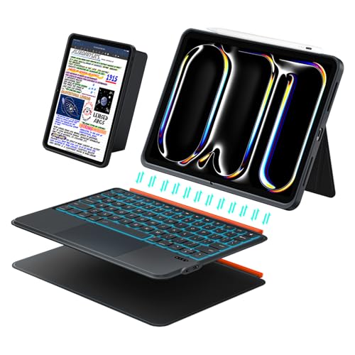 Funda con Teclado para iPad Pro 11 (M5 M4, 2025 2024), Teclado Magnético Desmontable, Panel Táctil, Retroiluminación, Horizontal/Vertical, Soporte Ajustable 160° para iPad Pro 11 5ª Generation (Negro)