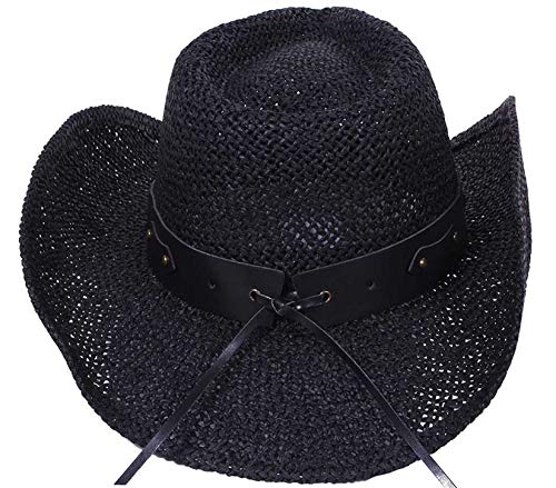 Livingston Men & Women's Woven Straw Cowboy Hat Cowgirl Western Hat Cowgirl Hats Black Cowboy Hat Cow Girl Hat Cowboy Hat Men, Black #TOP2
