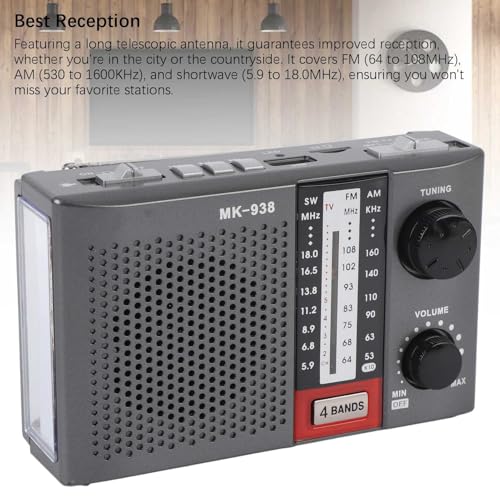 Radio AM FM portable stéréo avec antenne et lampe de poche intégrée
