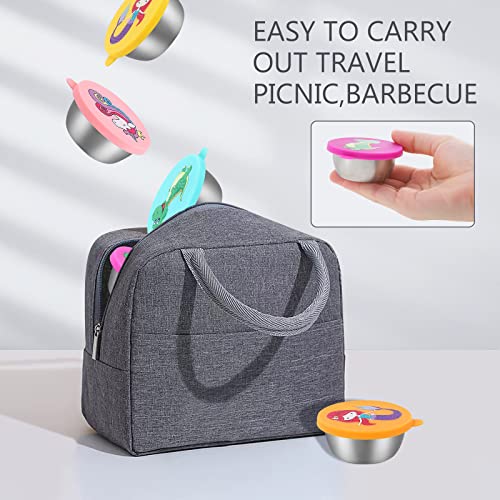 Set Of 6 Salad Dressing Containers To Go,1.86 Oz Reusable Small Containers With Lids,Stainless Steel Condiment Sauce Cup With Leakproof Silicone Lids For Kids Lunch Bento Box #TOP6