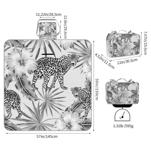 Shimoshe Picnic Blankets 57”x 59”, Leopard Ink Painting Waterproof Sandproof Picnic Mat Lightweight Foldable Beach Blanket for Camping Park Grass Beach Outdoor Blanket