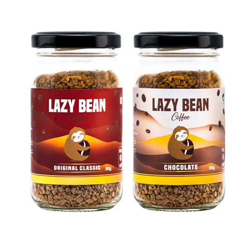 Image of Lazy Bean Instant Coffee Combo Pack - Original Classic & Intense Chocolate (50g Each) | Premium Strong Coffee Powder | Smooth Medium Roast, Rich Aroma | Quick Dissolving | Hot & Iced Coffee