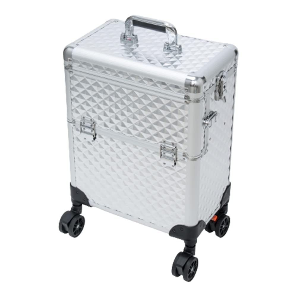 FOLELLO 3-in-1 Marvel Rolling Professional Multifunctional Makeup Travel Vanity Case | Aluminum Trolley Vanity Salon Station (Diamond Cut- Silver) - Image 5 thumbnail