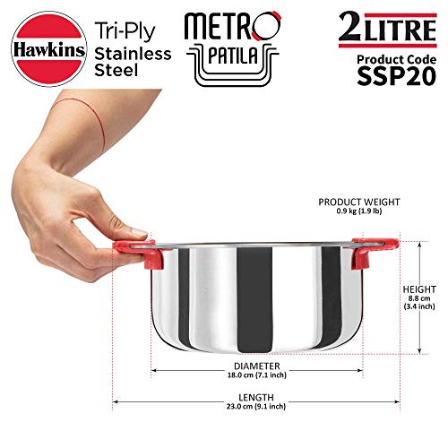 Image of Hawkins Tri-Ply Stainless Steel Metro Patila /Tope /Cook-N-Serve, 3 Pieces Combo Set, 1.5 L, 2 L And 2.5 L, 2.5 Liter, Silver