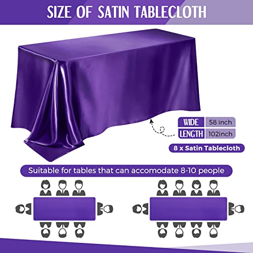 Lounsweer 8 Packs Satin Tablecloth 102 X 58 Inches Rectangle Table Cover Silk Smooth Fabric Party Table Cloth For Rectangle Table Parties, Holiday Dinner Wedding Banquet Decoration (Purple) #TOP1