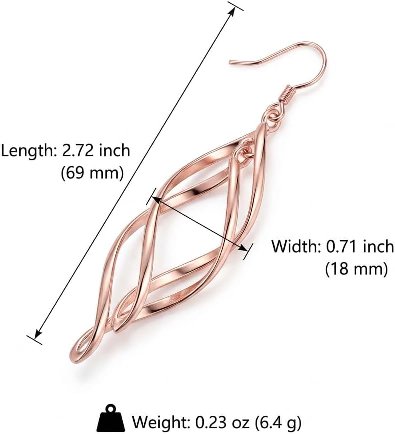 Rose Gold Dangle Earrings for Women, 14K Rose Gold Plated Twisted Teardrop Drop Earrings, Trendy Long Chandelier Minimalist Jewelry Gift for Her, Elegant Sleek Linear Dangles - Image 6
