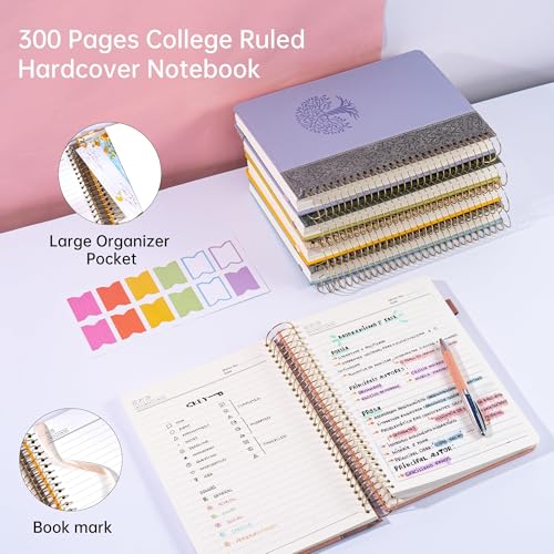 FLYING EAGLE Yellow Spiral Notebook Leather Journal for Women Men Large Notebooks 300 Pages for School Office Notepad, 7X10 Note Taking Notebooks for Writing Lined Notebook with Tabs Pockets Pen Box — view 2