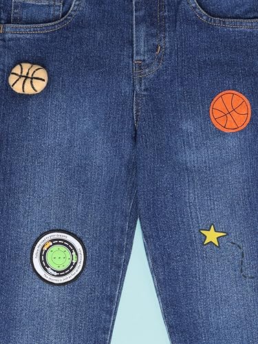 Image of KiddoPanti Boys Regular Fit Denim Pant | Stretch Poly Cotton Denim | Regular Fit Full Length Pant | Back Elasticated & Button with Zip Open Fly